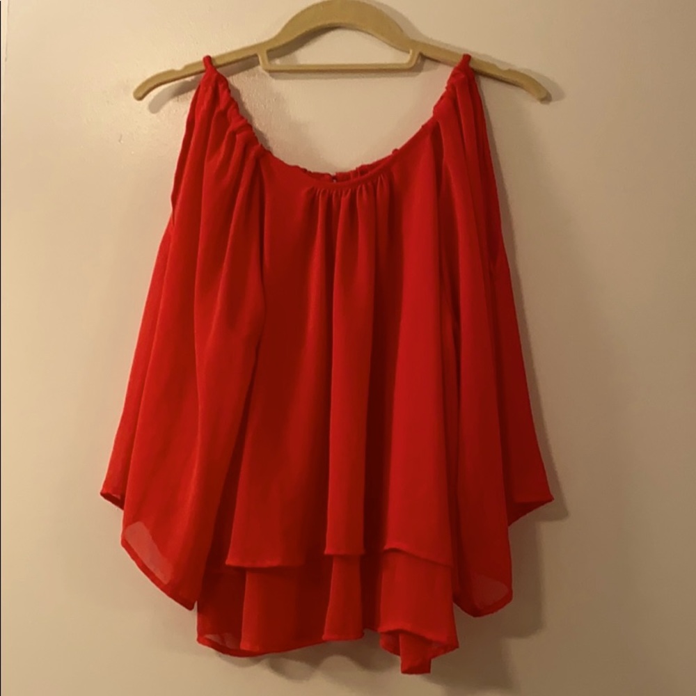 Red flowy blouse